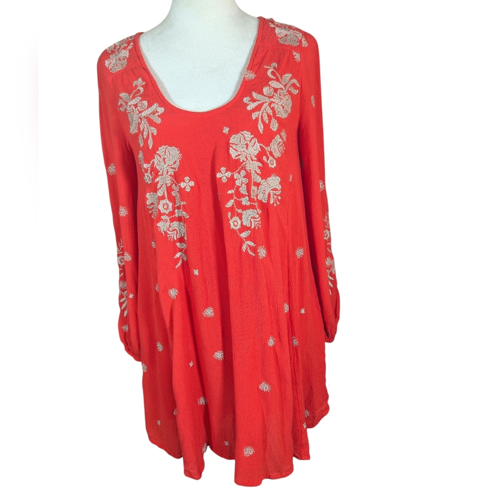 Free People Women's Small Long Sleeve Loose Fit Flowing Boho Embroidered Dress